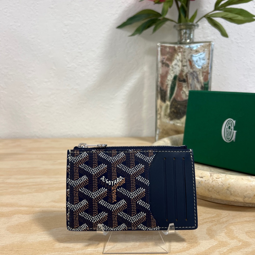 Goyard Blue and White Zippered Card Holder